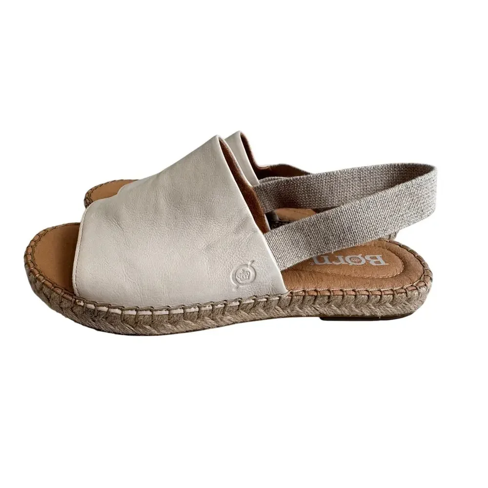 Born San Isabel Slingback espadrille sandals cream leather elastic heel strap  9